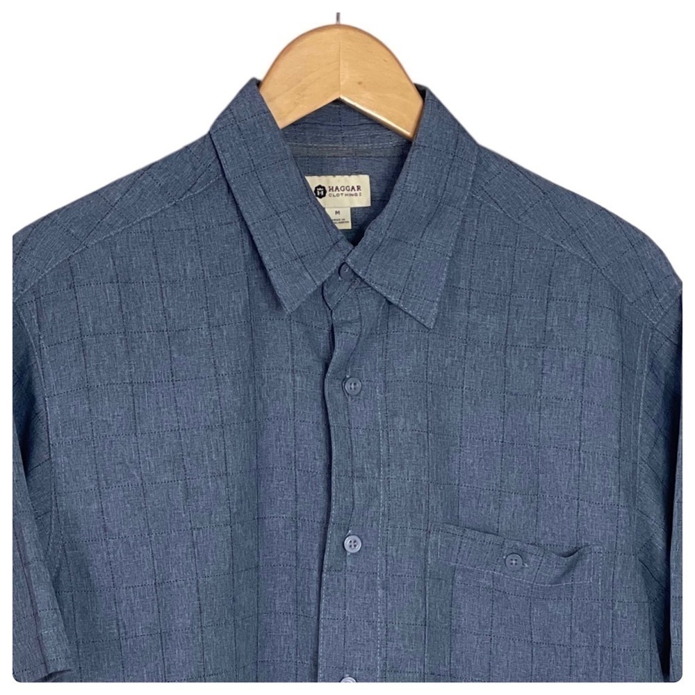 Mens Blue short Sleeve Button Down Shirt - Picture 6 of 7